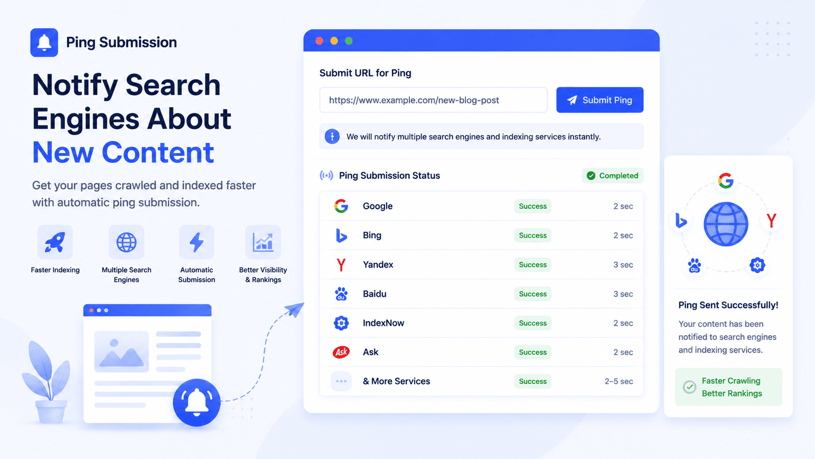 AI FAQs Generator UI mockup showing input field and generated FAQs